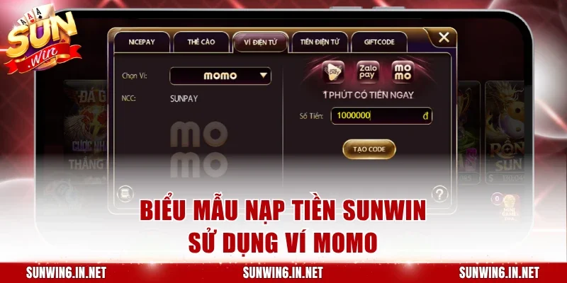 Biểu mẫu nạp tiền Sunwin sử dụng ví Momo